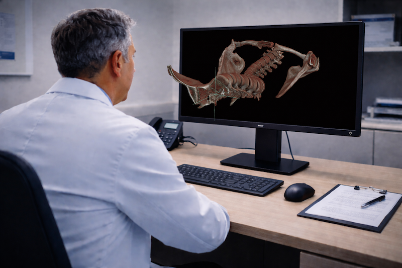 3D-Monitor mit Schädelanatomie